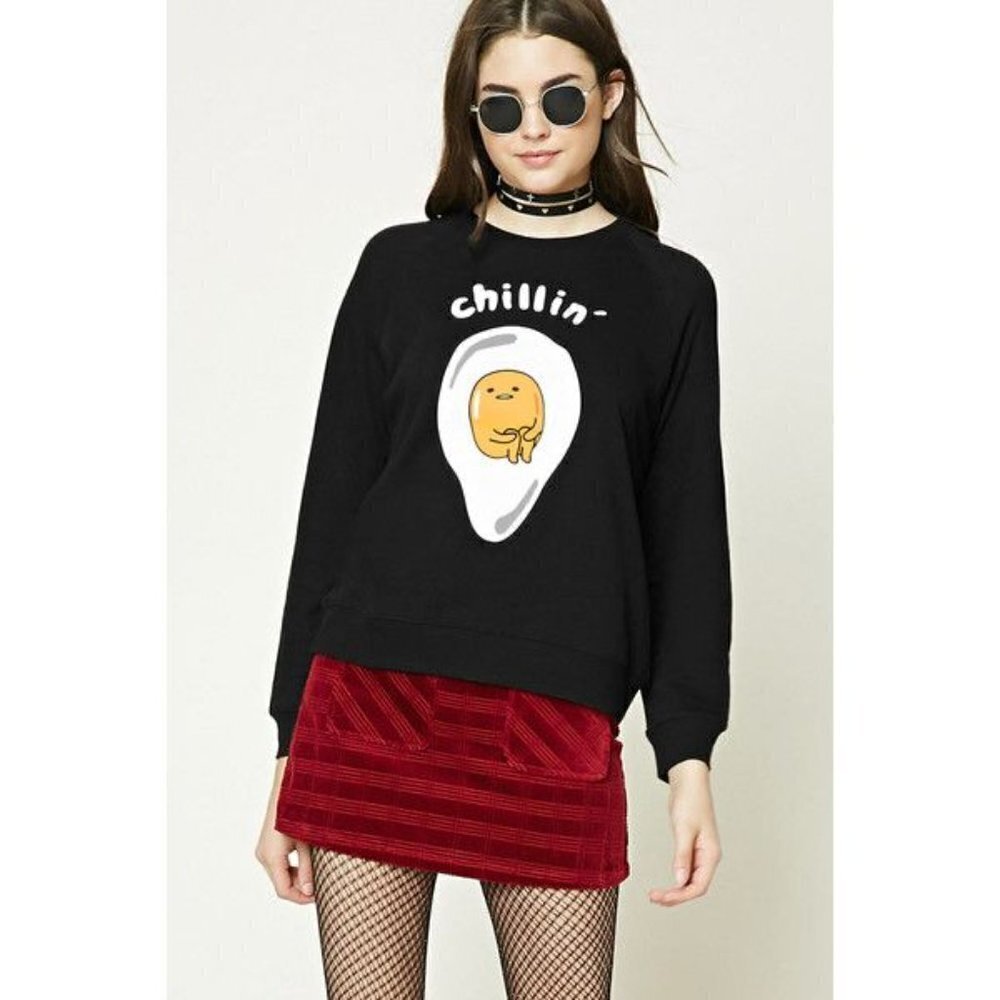 Sanrio Gudetama French Terry Sweatshirt Just Chillin Lazy Egg Size S